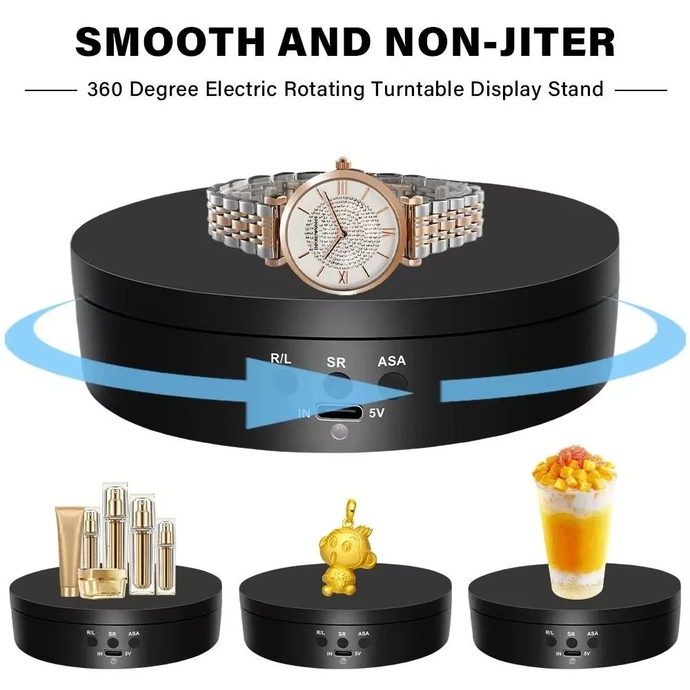 3 Speeds Jewelry Rotating Turntable Mirror Surface Jewelry Holder 360 Degree Turntable Mini 3kg Load Motorized Spinning Platform