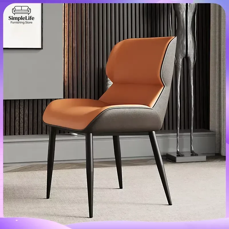Nordic Modern Dining Chairs for Small Family Restaurants Soft Pack Hotels Luxury Leather Upholstered Armchairs Home Kitchen