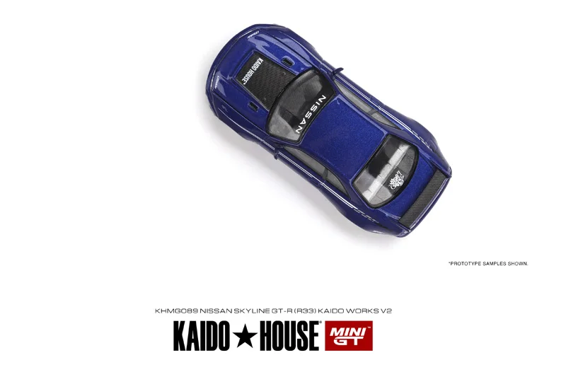 KAIDO HOUSE MINI GT KHMG089 1/64 Nissan Skyline GT-R R33 niebieski odlewany model samochodu ze stopu metali lekkich kolekcja zabawek prezenty