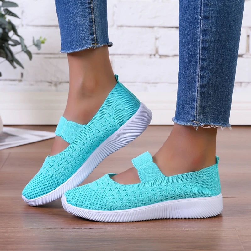 Rimocy Breathable Knitting Flats Shoes Women Slip-on Soft Bottom Sneakers Woman Summer Super Light Non-slip Casual Shoes 2024