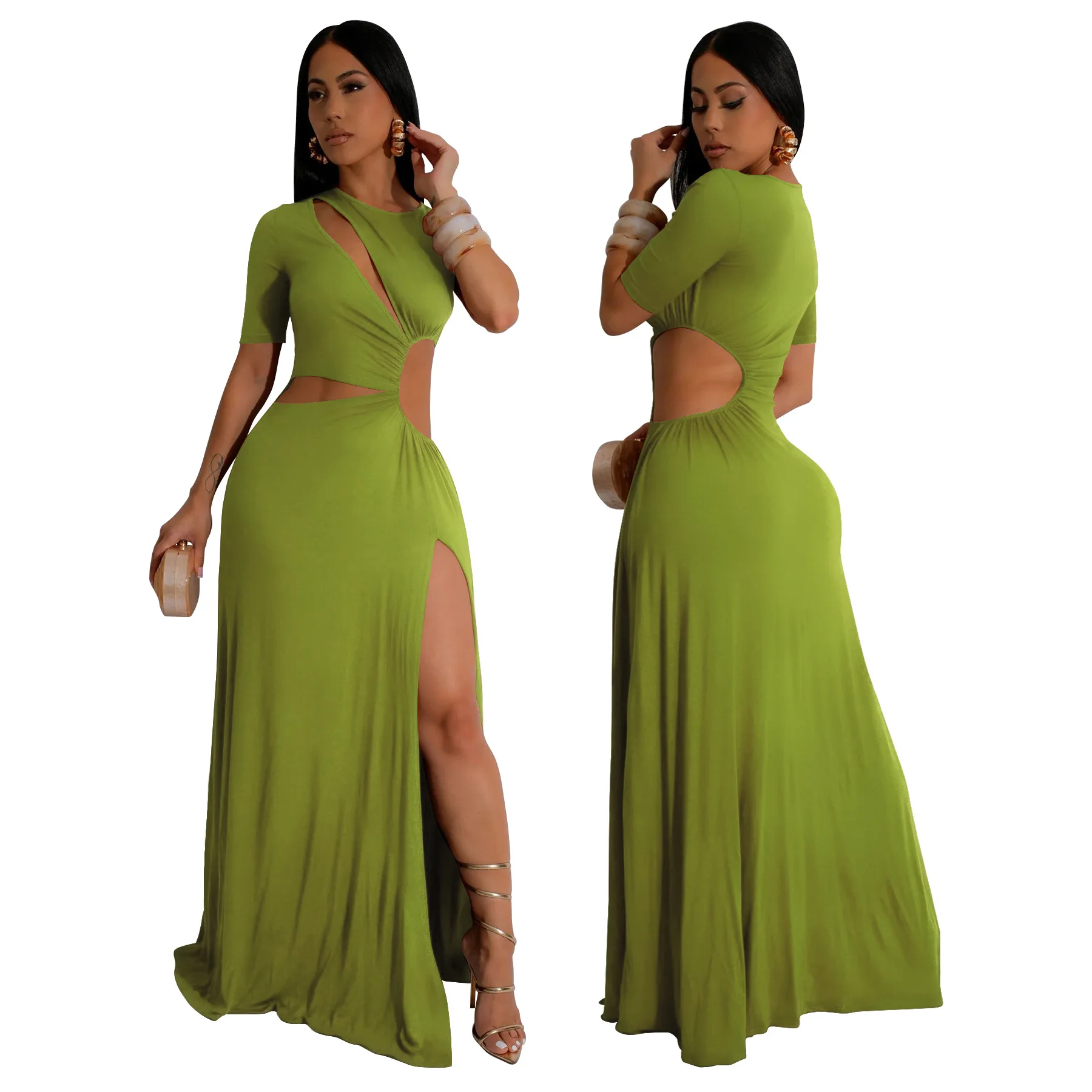 Women Sexy Exposed Waist Irregular Long Skirt Solid Color Slit Dress New Style Kaftan Beach Swimwear Bath Woman 2025 Tunic Suit