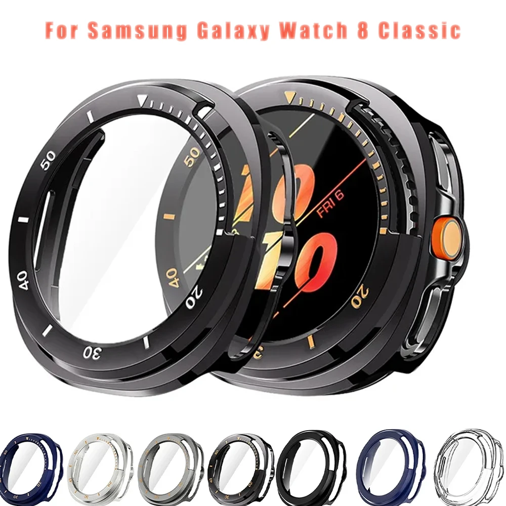 Hülle für Samsung Galaxy Watch 8Classic Zubehör Gehärtetes Glas Displayschutzfolie Bumper für Galaxy Watch 8Classic 46 PC-Abdeckung