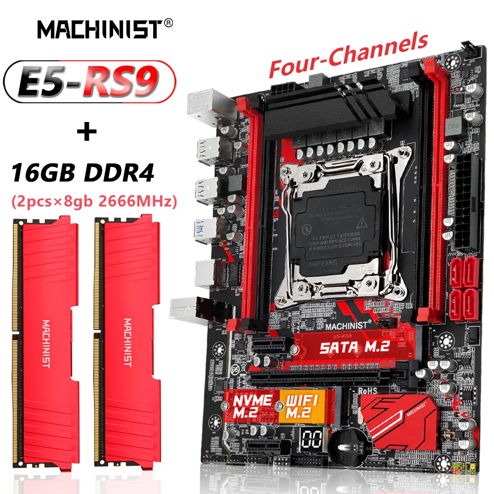 MACHINIST-X99 RS9 اللوحة مجموعة كومبو ، DDR4 ، 16GB = 2x8GB ، 2666MHz ذاكرة الوصول العشوائي ، ودعم Xeon LGA 2011-3 معالج وحدة المعالجة المركزية ، NVME M.2 SATA