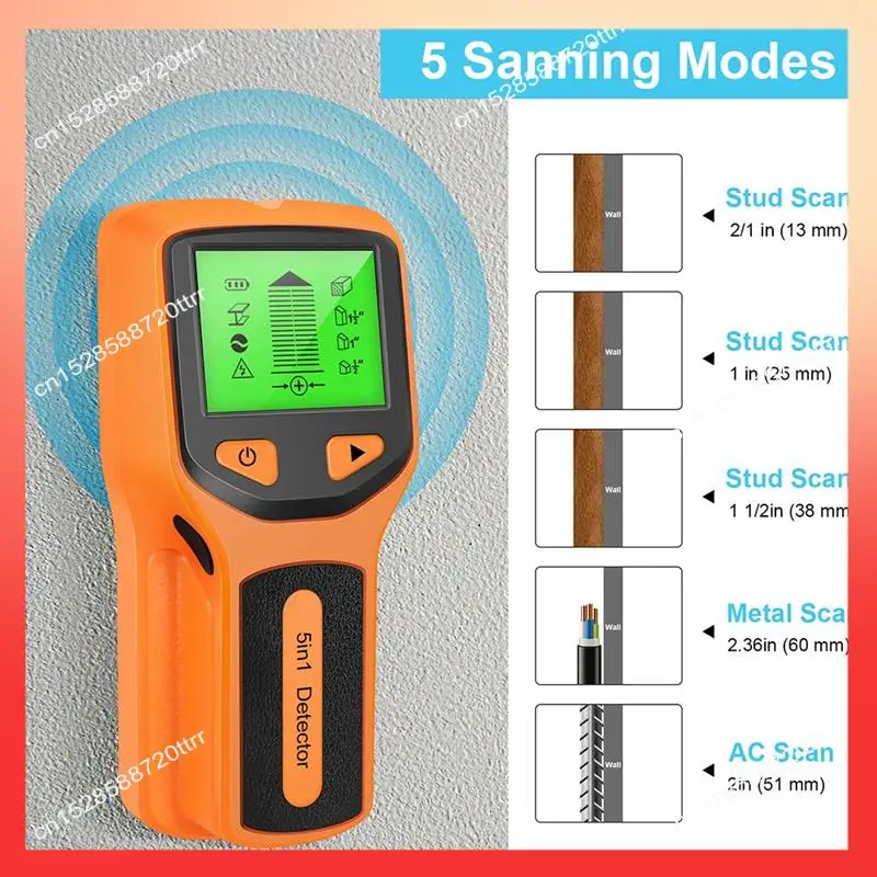 

ABNR 5 в 1, настенный сканер, детектор шпилек, цифровой ручной настенный детектор, ПВХ, водопровод, металлоискатель, сканер, оранжевый, прочный