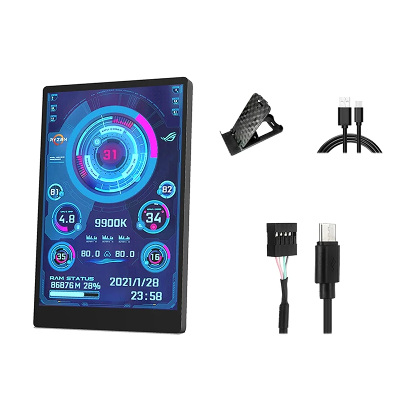 

USB 3.5 Inch IPS Type C Secondary Screen LCD Monitor 320X 480 For Computer CPU GPU RAM HDD Display Freely AIDA64 Win10 11