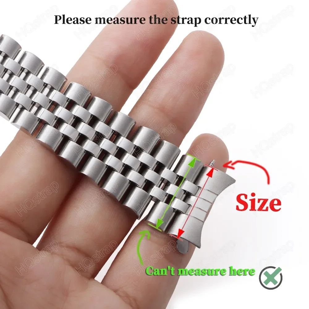 Curved End Solid Stainless Steel Watch Band 18mm 19mm 20mm 21mm Strap for Rolex Metal Belt for Seiko Folding Buckle Bracelet