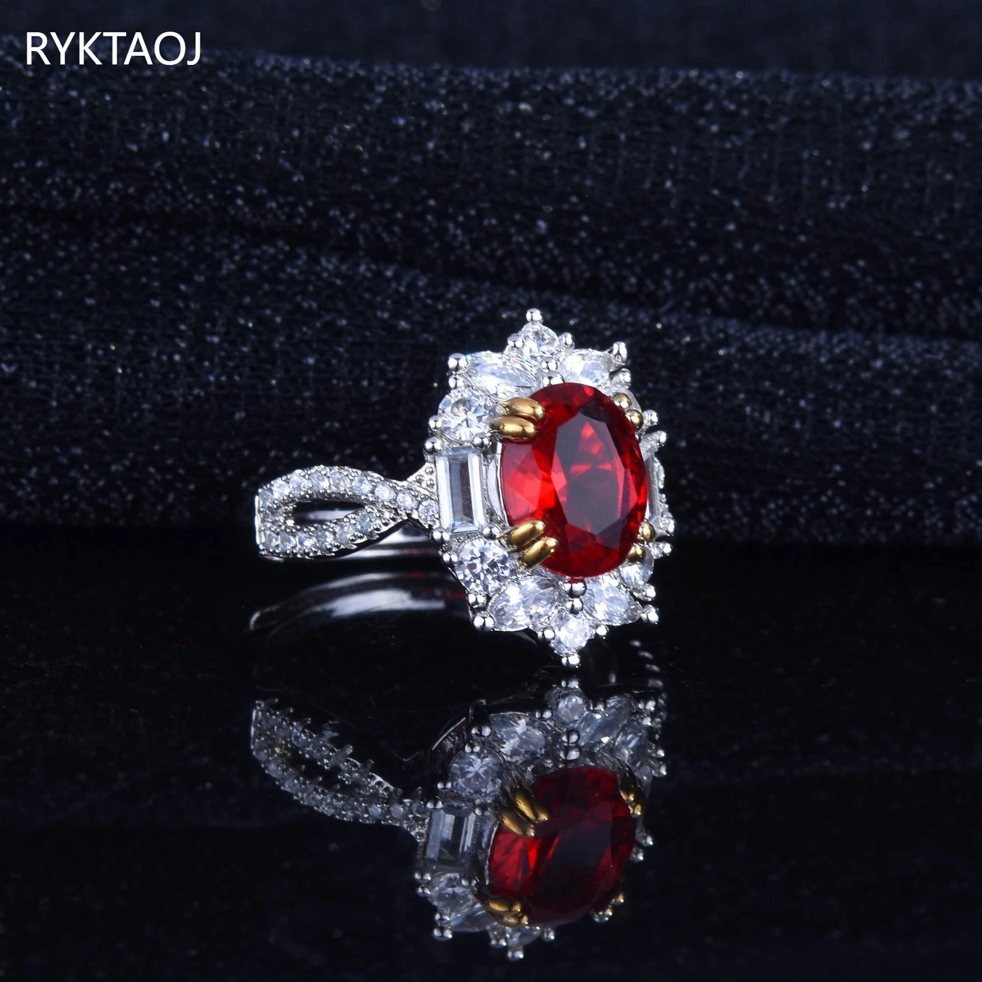 925 Sterling Silver Oval Ruby Cubic Zirconia Ring Halo CZ Diamond Band Vintage Wedding Engagement Jewelry Gift for Women