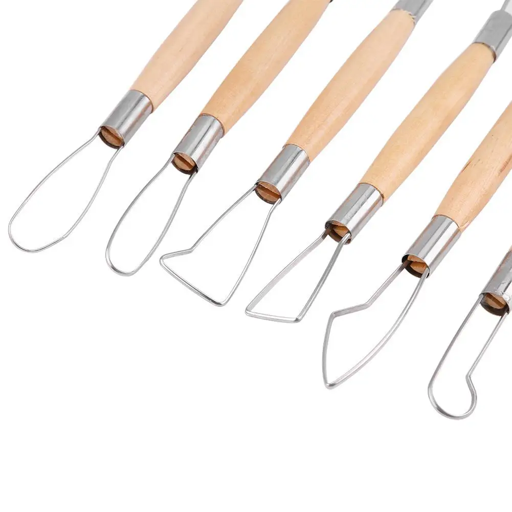 6 Stuks Dubbele Kop Klei Carving Tools Met Houten Handvat-Diy Craft Wax & Ribbon Set