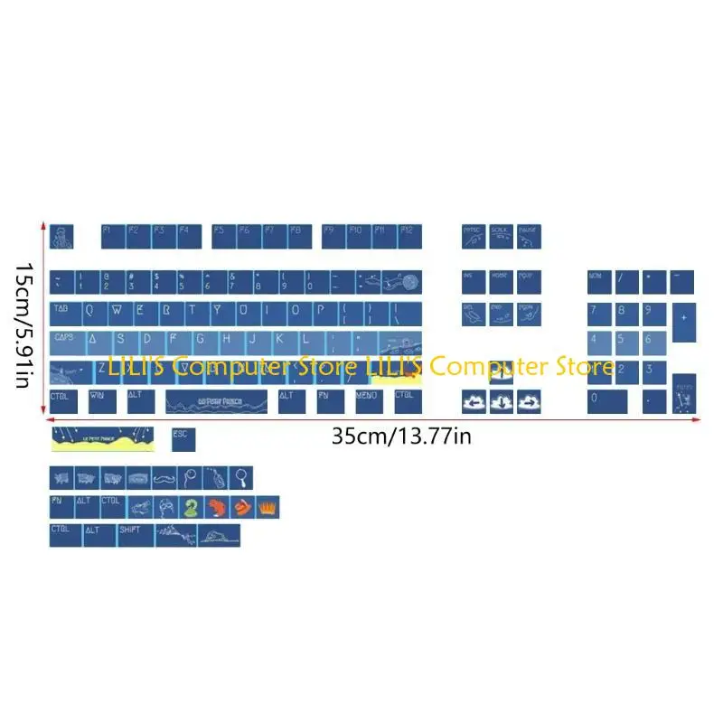 A52b Full 128 Keys Keycaps ، XDA Profile PBT Keycap ، Blue Swim Keys Caps