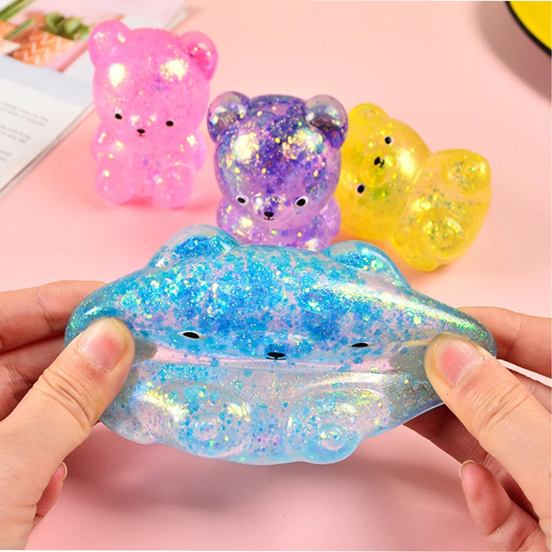 1 pçs aleatório glitter goma urso needoh pequeno animal bonito anti estresse splat descompressões ventilação espremer brinquedo urso prop