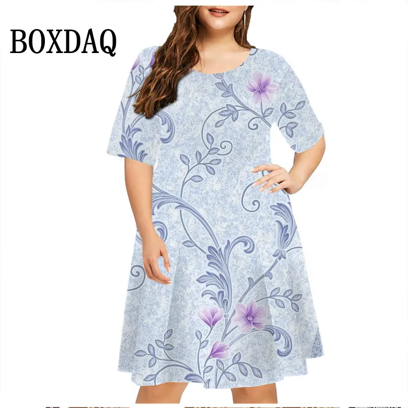 2024 neue Sommerkleider Frauen Pflanze Blume lose Vintage Kleid lässig Kurzarm Print Mini kleid übergroße weibliche Sommerkleid