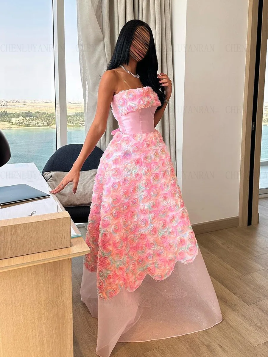 Colorful Lace Formal Occasion Dresses 2023 Strapless A-Line Ball Gowns Lace Up Pink Sexy Evening Party Gowns فساتين الحفلات