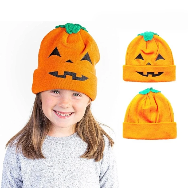 Festival Pumpkin Faced Hat for Adult Kids Winter Autumn Hat Teens Warm Pullover Hat Knitted Halloween Props Caps