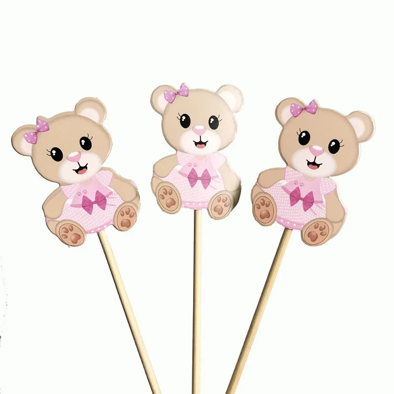 50Pcs Cartoon Teddy bear Disposable Bamboo Skewers Wooden Cocktail Picks Fruit Picks Snack Fork Skewer Wedding Party Supplies