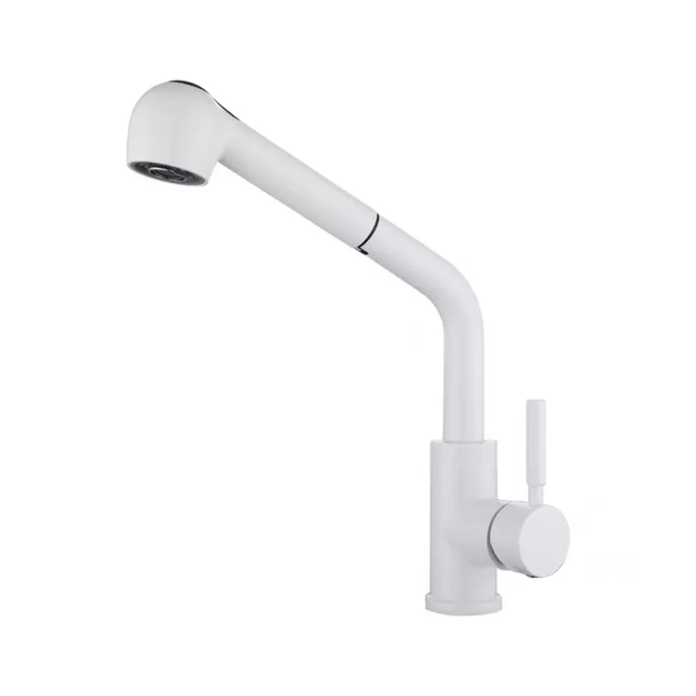 

304 stainless steel white kitchen pull-out faucet, hot and cold paint retractable vegetable basin faucet