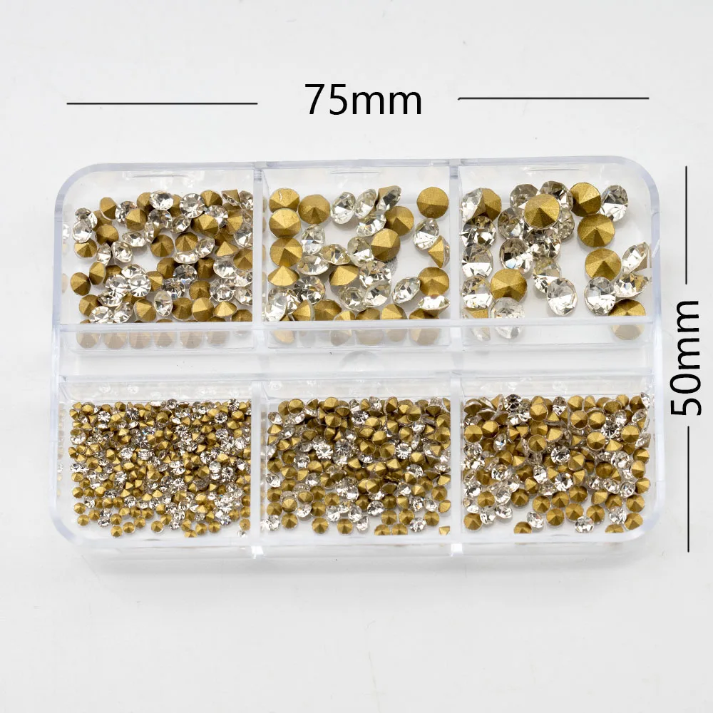 CARLOW Most Popular Machine Cutting Colorful 6 Grids Box Glass Point Back Rhinestone For Nail Diy Decoration