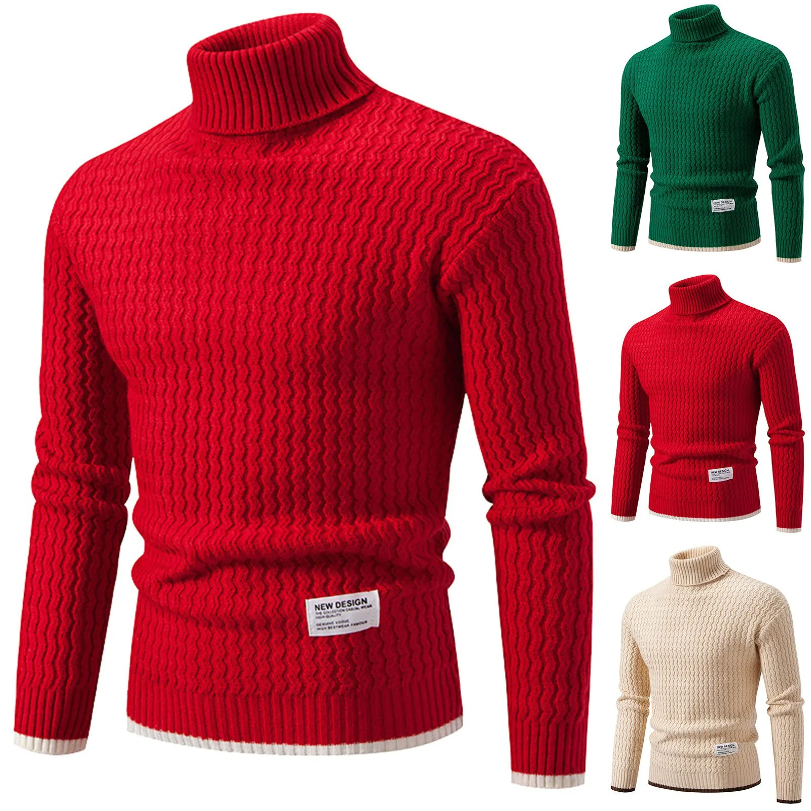 Pull en tricot à col roulé pour hommes, coupe couvertes, décontracté, automne, hiver, tout à fait optique, pull à fond, solide, jacquard de document