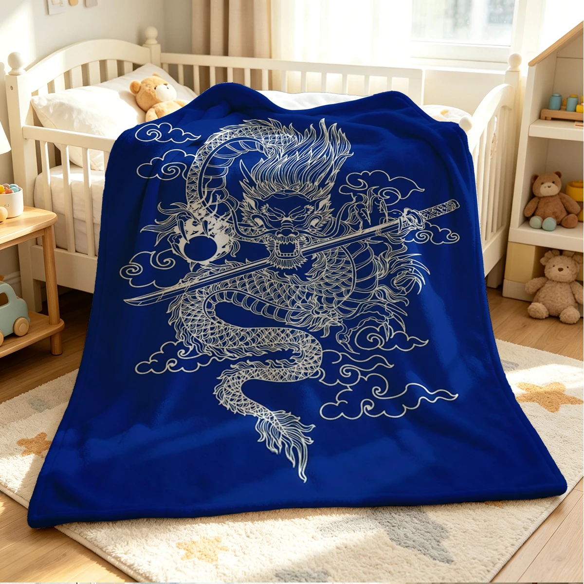 Dragon Blade Flannel Blanket Warm Soft Halloween Christmas Couch Warm Cozy Decorative Decor Gift for All Season