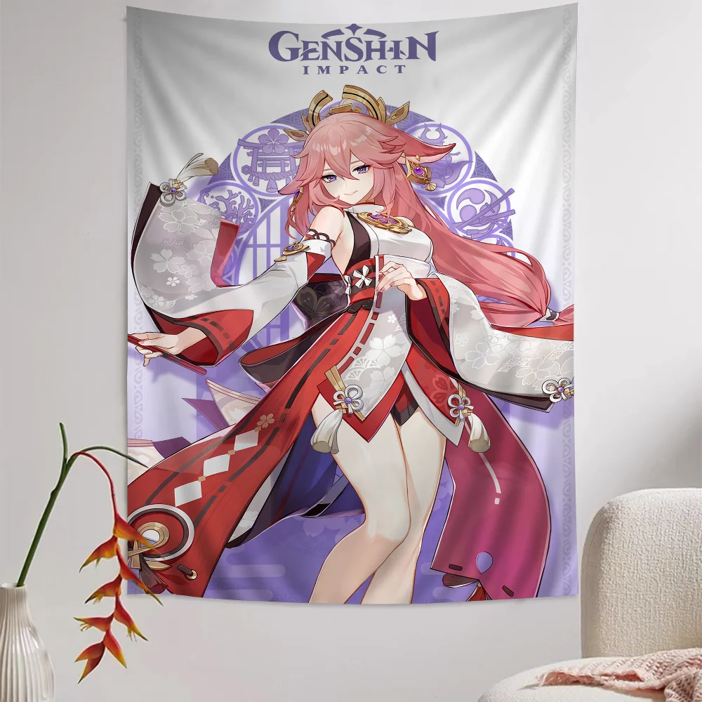 

Genshin Impact Cartoon Tapestry Hippie Flower Wall Carpets Dorm Decor Art Home Decor