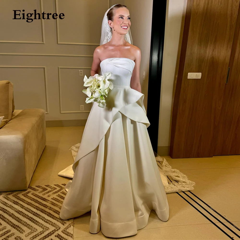 Eightree Simple Strapless Wedding Dresses Ruffles Beach Bride Dress Elegant Sleeveless Elegant Bridal Gowns Boho Robe De Mariee