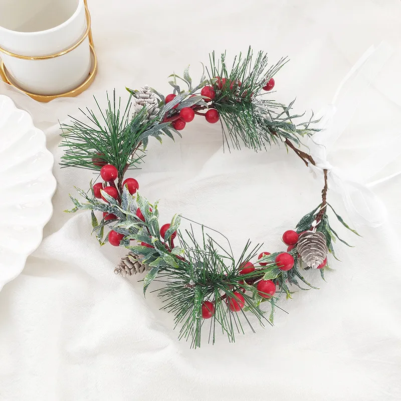 CC Vintage Wreath Women Hair Accessories Christmas Hairbands Pine Needle Berry Shape Headpiece Festival Wreath Headbands 4733