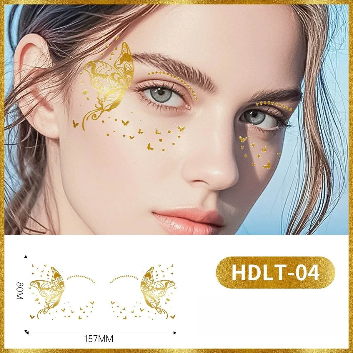6 Sheets Gold Glitter Butterfly Eye Temporary Tattoo Stickers Waterproof Face Body Art for Party Festival Makeup Decoration Gift view 5