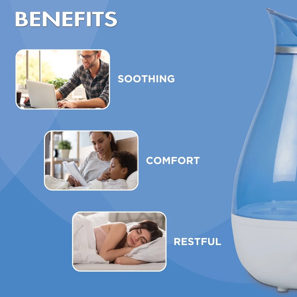 Cool Mist Ultraschall-Luftbefeuchter, 24-Stunden-Laufzeit, kein Filter erforderlich, ideal für mittlere Räume, flüsterleiser Betrieb, Luftfeuchtigkeitsentlastung