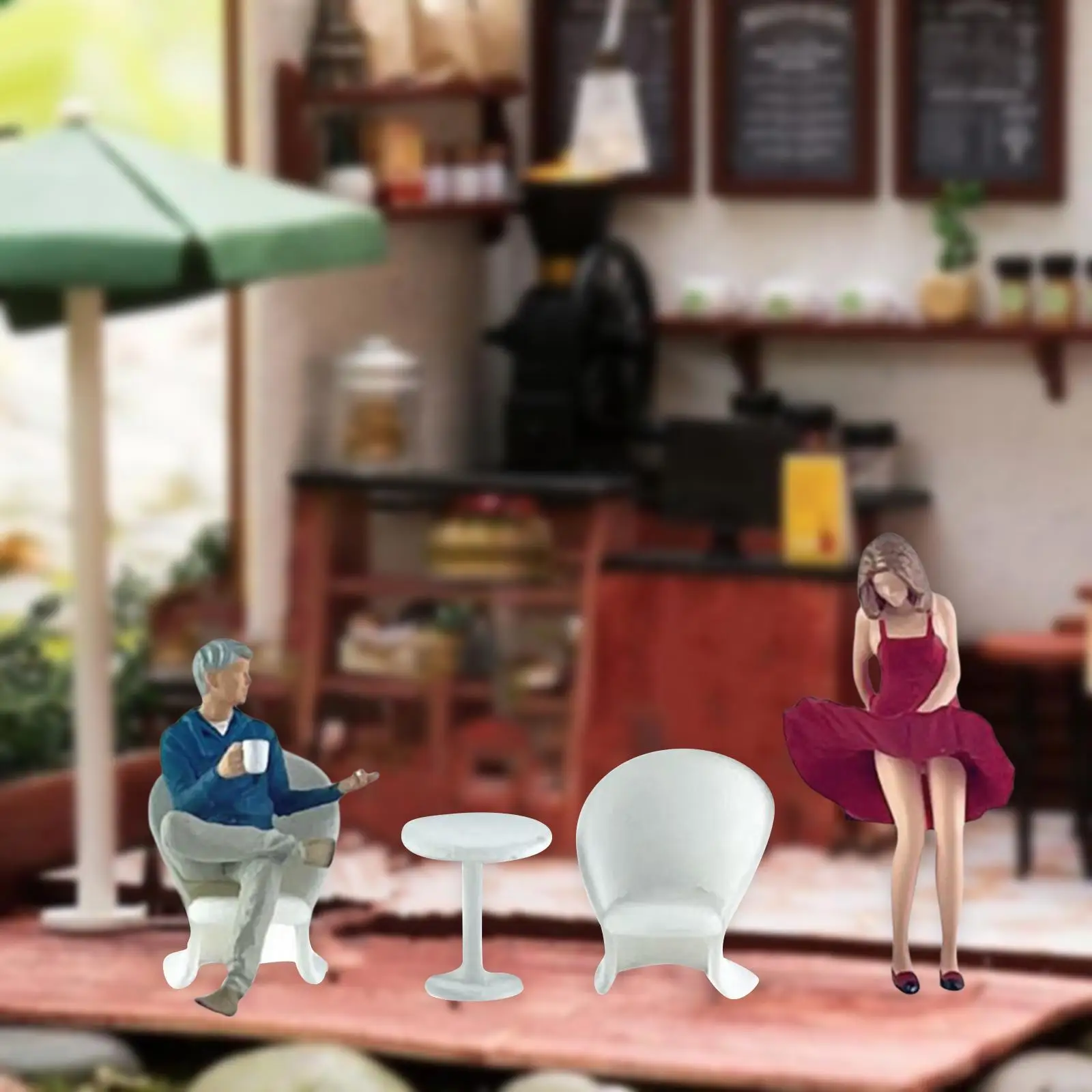 2x 1/64 Couple Model DIY Crafts with Chair and Table Resin for Miniature Scene Dollhouse Diorama Photography Props Decoration