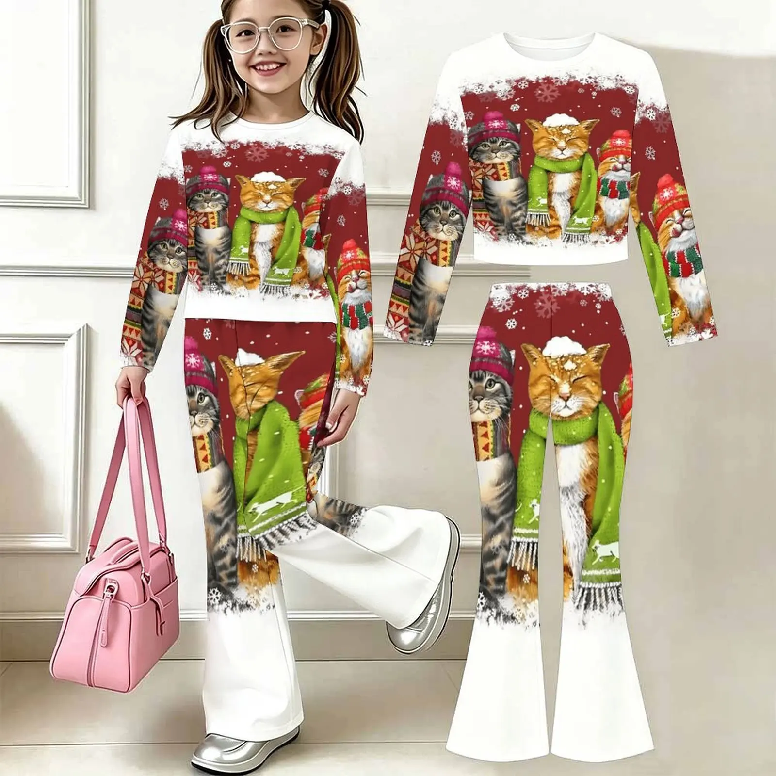 Slim Two-piece Set Fashion Bell-bottomed Pants Children's Casual Pants Autumn Winter Girls' Trendy T-shirt Jogging Pants