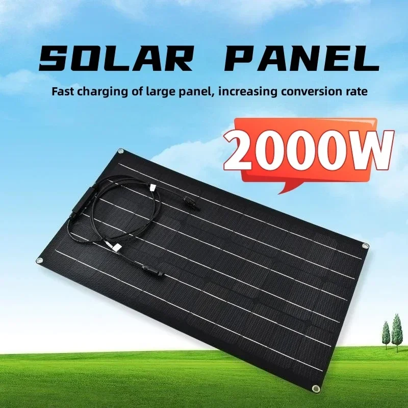 500W 1000W 1500W 2000W Flexible Solar Panel Suitable for RV Boat Car Household  Camping 18V 36V Battery Charger Solar Panel Kit