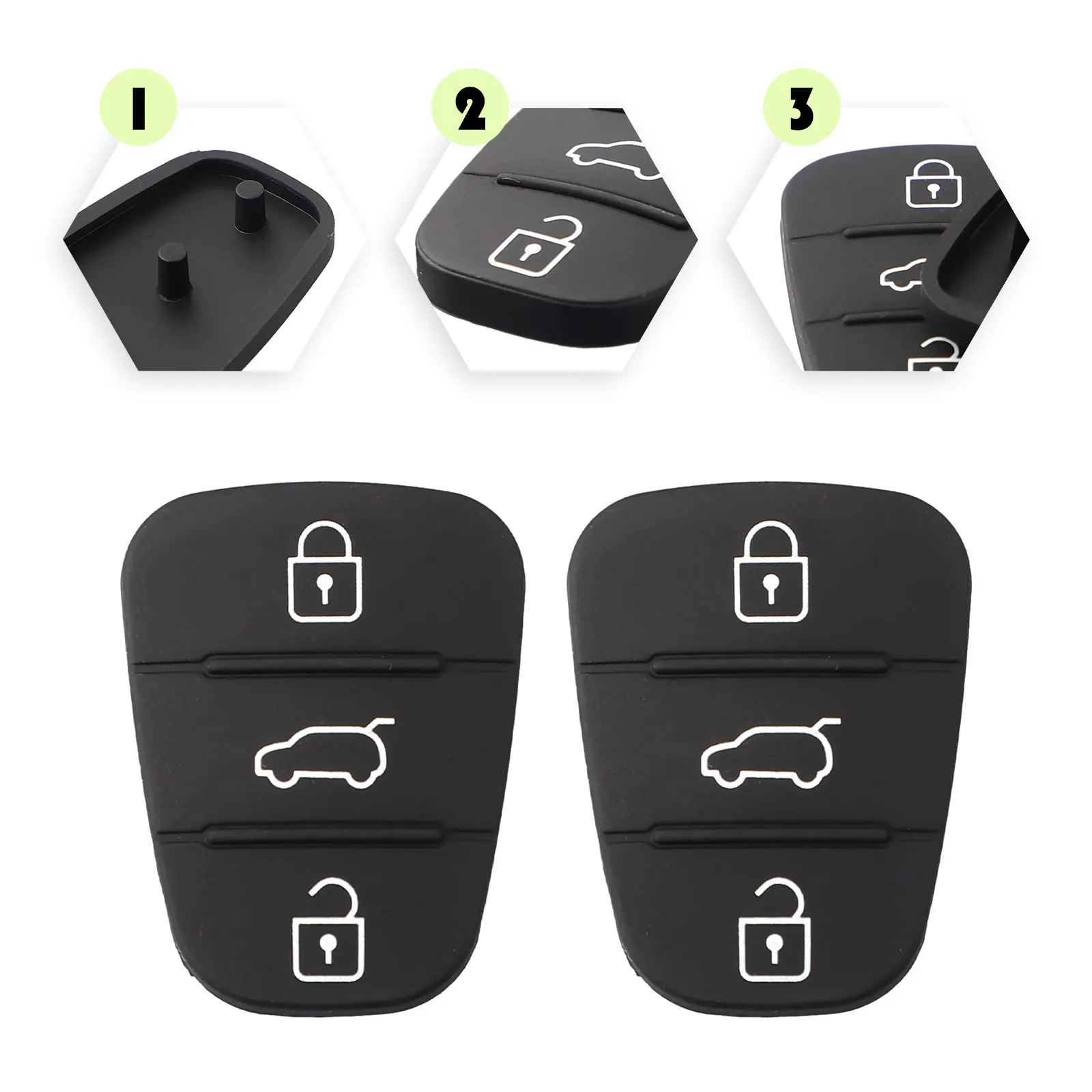 2pcs 3 Button Remote Key Fob Case Rubber Pad For Hyundai I10/I20/I30 Flip Key Car Repair Key Shell Replacement Rubber Pads
