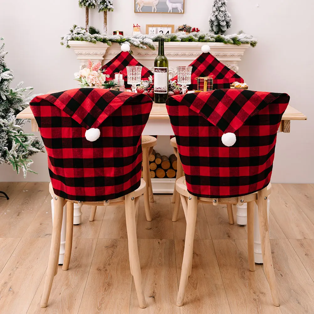 

Christmas Red Black Lattice Chair Cover Decor Protective Kitchen Dining Room Party Supplies Easy Remove Fold Store Sofa Cover