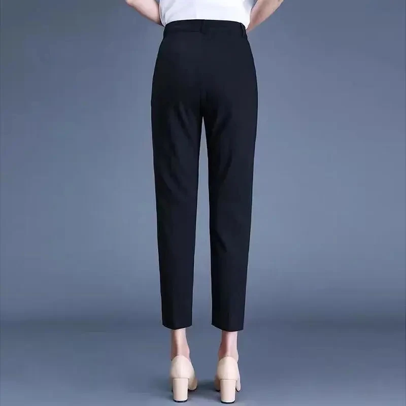 Traje clásico de oficina para mujer, Pantalones de trabajo negros y caqui, Pantalones pitillo de cintura alta para primavera, Capris elegantes de