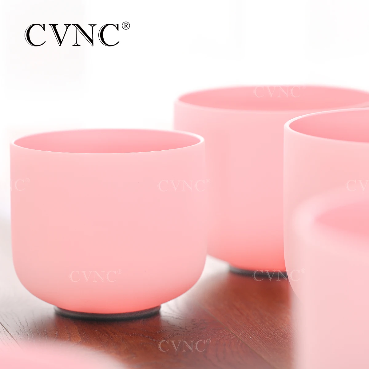 CVNC 432HZ 6-12 Inch Pink Color Frosted Quartz Crystal Singing Bowls Chakra Set 7pcs for Sound Healing and with Carry Bags