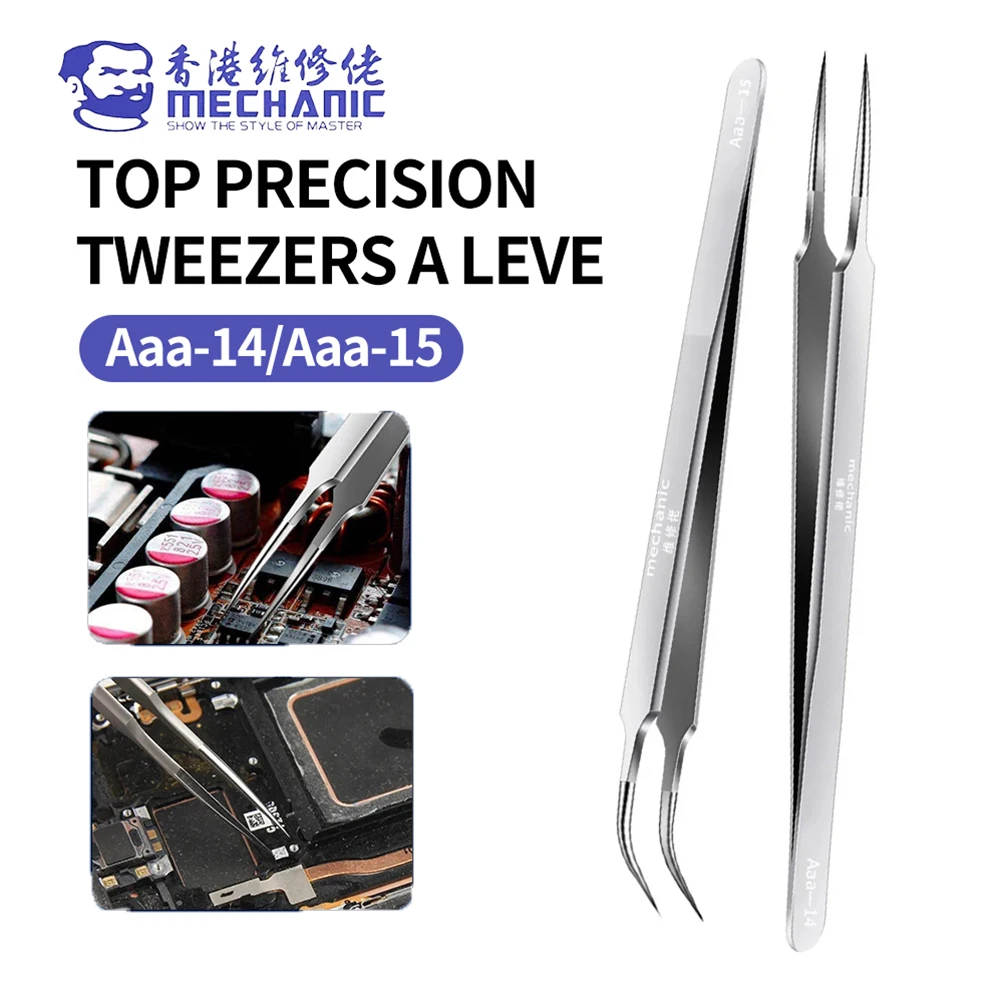 MECHANIC Aaa-14 Aaa-15 Stainless Steel High Hardness Extended Tweezers for Mobile Phone Motherboard PCB IC Repair Tweezers Tools