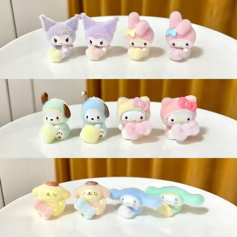 

Sanrio Fluffy Baby Blind Bag Flocked Style My Melody Hello Kitty Kuromi Cinnamoroll Подарки на день рождения Декор для рабочего стола Игрушки для фанатов детей
