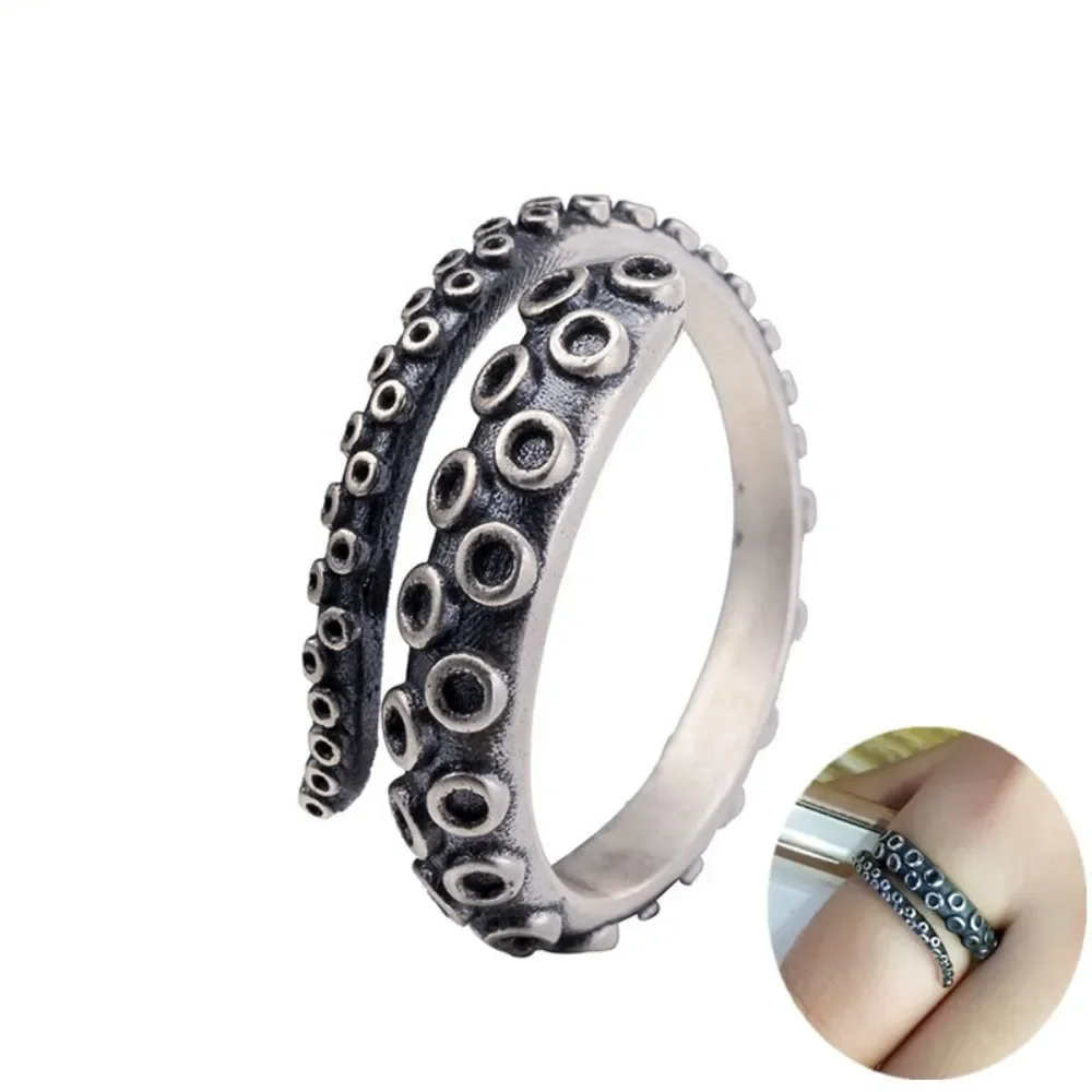 Women And Men Vintage Silver Color Octopus Tentacle Finger Ring Retro Animal Alloy Open Adjustable Ring Jewelry