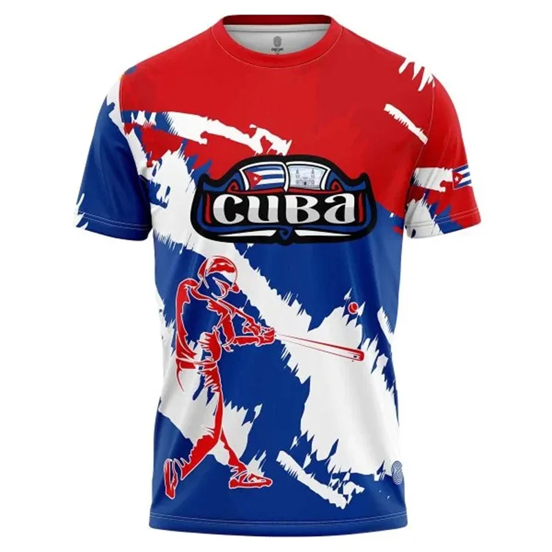 Cuban Flag Rugby Sport Men's T-shirt Casual Sports Fashion 3D T-shirt Summer New Style Breathable Men's Clothing