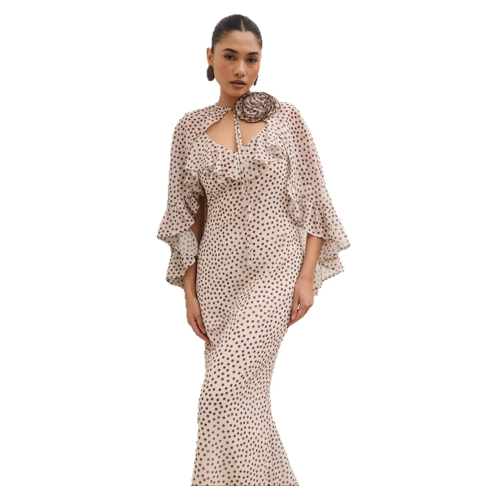 V Neck Polka Dot Dress Women Sleeveless Ruffle Cape Dress Bodycon Slim Fit Jumpsuit Playsuit Matching Set view 5