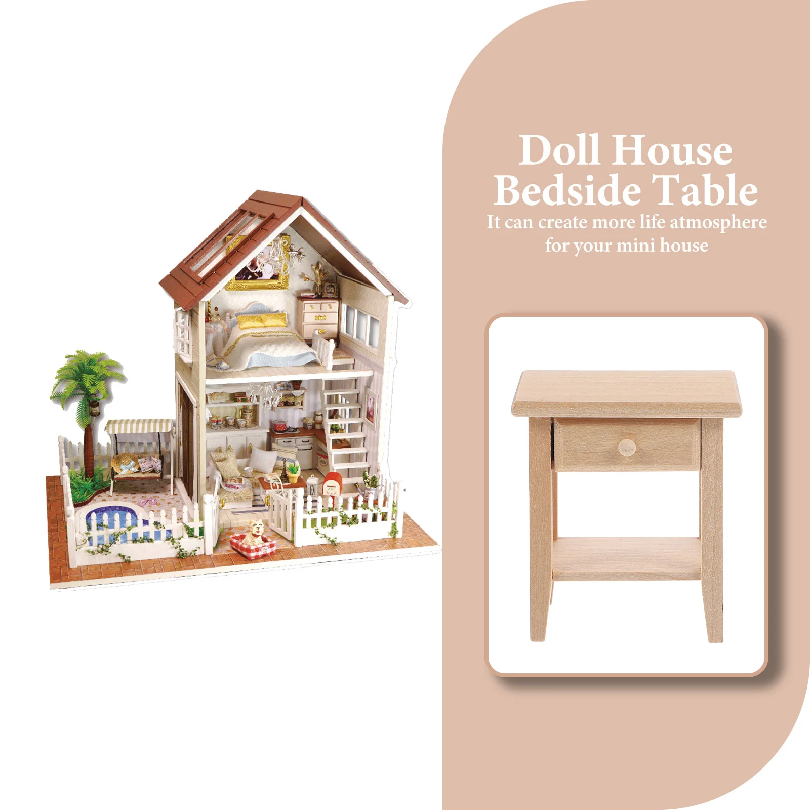 Dollhouse Mini Móveis De Madeira, Estante, Armário Lateral, Mesa De Cama, Ornamento, Mesa De Cabeceira Em Miniatura