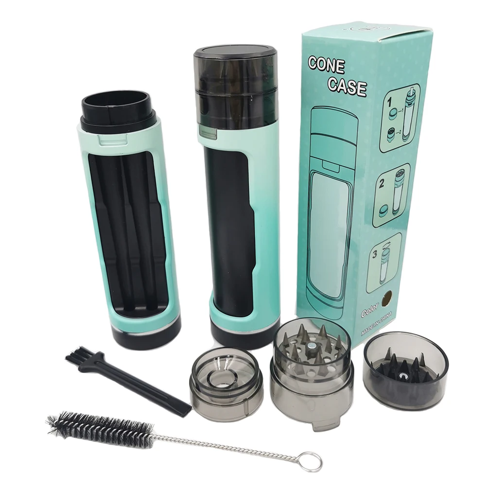 Manul Herbal Grinder for Smoking Plastic Filler Pre Rolled Dry Herb Grinder Cone Tube Case Double Black Silver