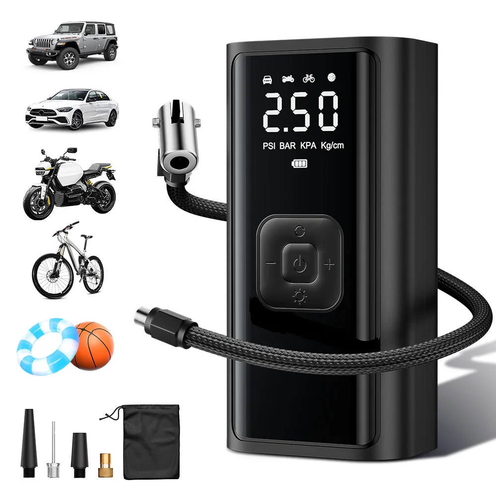 YIJU Car Inflator Air Compressor Pump With LED Lamp For Car Motorcycle Bicycle Balls Cordless Air Tire Pump USB Rechargeable