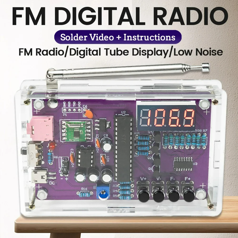 DIY FM Radio Electronic Kit Adjustable Frequency 87-108MHz Digital Display DIY Soldering Project Practice Solder RDA5807S