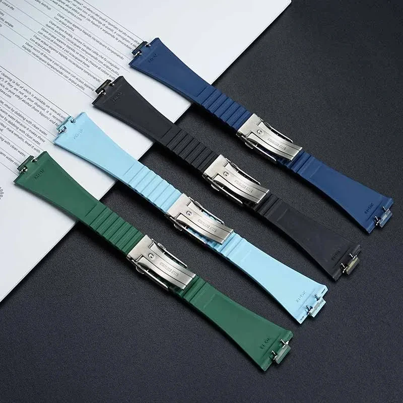 محدب نهاية فلورو المطاط حزام لتيسو PRX سلسلة سوبر لاعب 40 مللي متر الرجال الإفراج السريع للطي مشبك استبدال حزام (استيك) ساعة 12 مللي متر #3