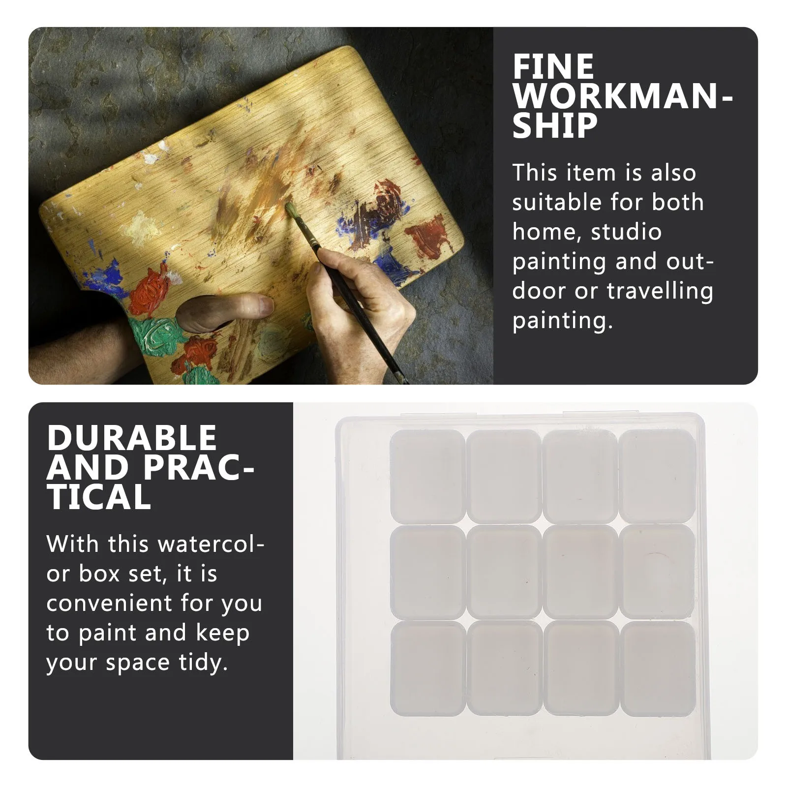 Scatola per pigmenti per acquerello da 25 pezzi Scatola per palette per acquerello in plastica portatile per pittura da viaggio Contenitore per pigmenti per vassoio artistico fai da te