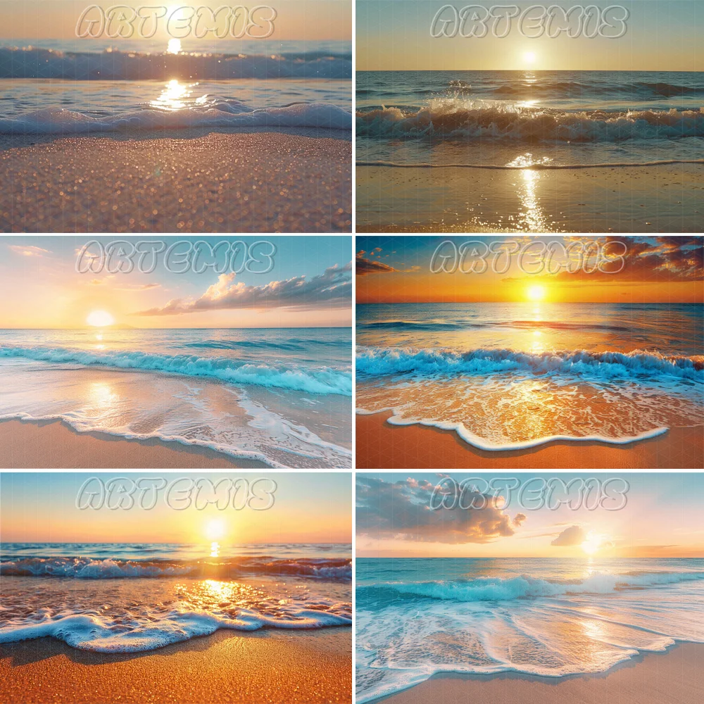 Fondo de fotografía para estudio fotográfico, telón brillante de playa, cielo, Océano Azul, vacaciones de Maldivas, retrato de cumpleaños, puesta de sol de verano