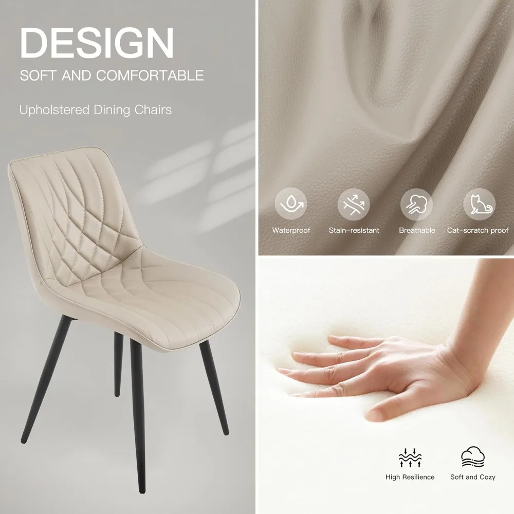 Ensemble de 2 chaises de salle à manger, chaises de cuisine en simili cuir du milieu du siècle, chaises d'appoint confortables sans accoudoirs, avec dossier rembourré