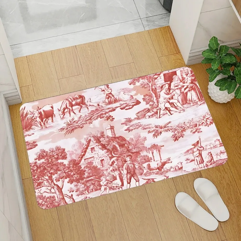 Custom Classic French Toile De Jouy Floor Mat Graphic Printed Flannel Doormats for Bathroom Kitchen Entrance Carpet Home Decor