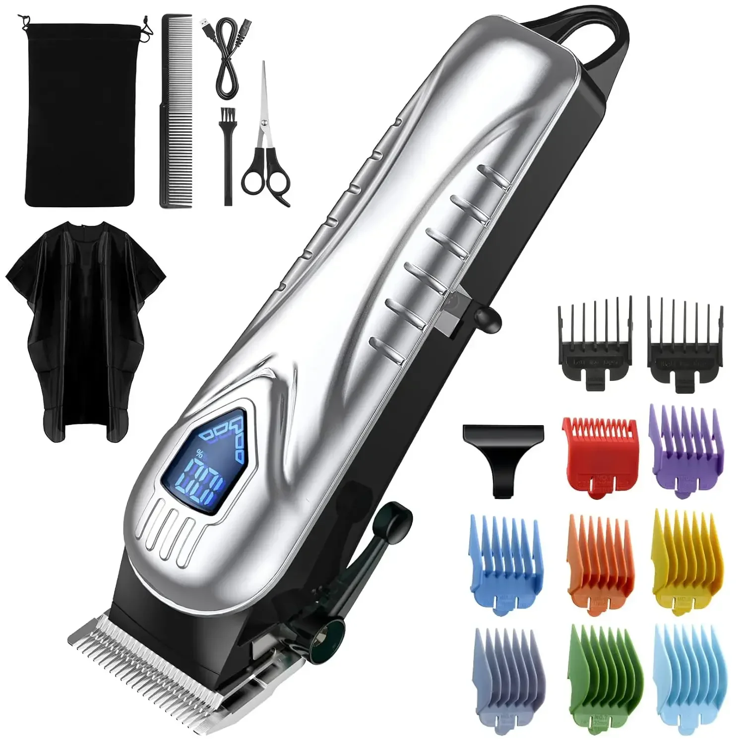 Cordless Hair Clippers for Men  Professional Hair Cutting Kit with 10 Combs, Rechargeable Barber Clippers Beard/Hair Trimmer