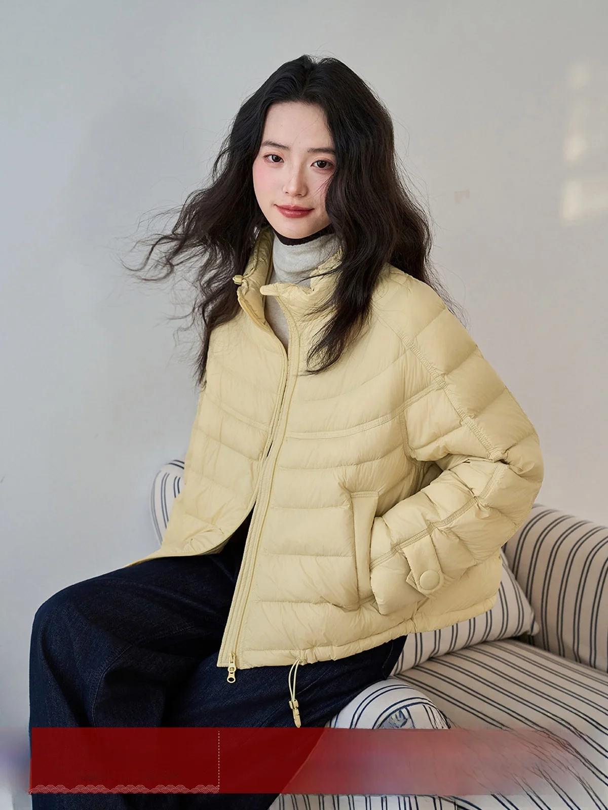 

MoZao Women's Yellow Zipper 90 White Du down Warm Loose Slim Fit Stand Collar down Jaet Commute Sle Korean Version